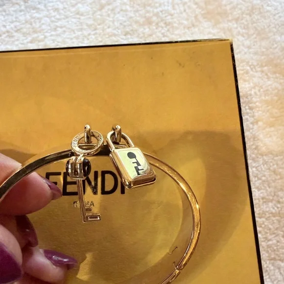 Fendi Gold Charm Key Bangle Bracelet - Picture 3 of 7